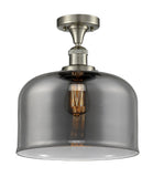 517-1CH-SN-G73-L 1-Light 12" Brushed Satin Nickel Semi-Flush Mount - Plated Smoke X-Large Bell Glass - LED Bulb - Dimmensions: 12 x 12 x 12 - Sloped Ceiling Compatible: No