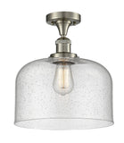 517-1CH-SN-G74-L 1-Light 12" Brushed Satin Nickel Semi-Flush Mount - Seedy X-Large Bell Glass - LED Bulb - Dimmensions: 12 x 12 x 12 - Sloped Ceiling Compatible: No