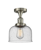 517-1CH-SN-G74 1-Light 8" Brushed Satin Nickel Semi-Flush Mount - Seedy Large Bell Glass - LED Bulb - Dimmensions: 8 x 8 x 11.5 - Sloped Ceiling Compatible: No