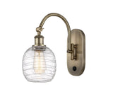 518-1W-AB-G1013 1-Light 6" Antique Brass Sconce - Deco Swirl Belfast Glass - LED Bulb - Dimmensions: 6 x 13 x 12.75 - Glass Up or Down: Yes