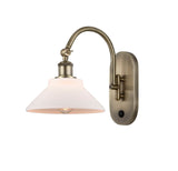 518-1W-AB-G131 1-Light 8.375" Antique Brass Sconce - Matte White Orwell Glass - LED Bulb - Dimmensions: 8.375 x 14.1875 x 11 - Glass Up or Down: Yes