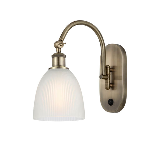 1-Light 6" Antique Brass Sconce - White Castile Glass LED - w/Switch