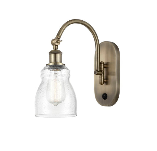 518-1W-AB-G394 1-Light 5.3" Antique Brass Sconce - Seedy Ellery Glass - LED Bulb - Dimmensions: 5.3 x 12.375 x 12.75 - Glass Up or Down: Yes