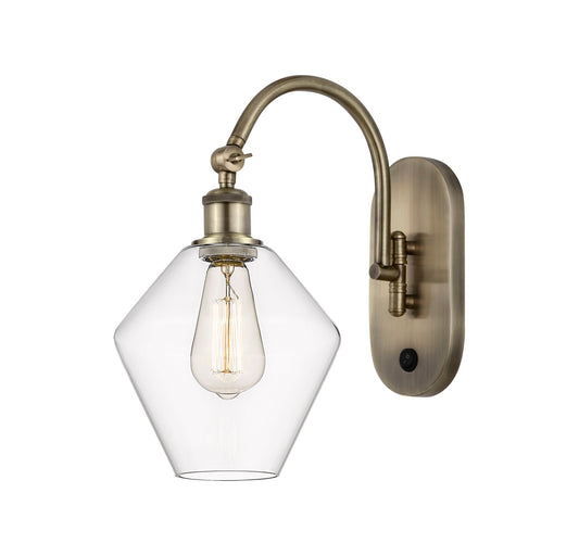 1-Light 8" Antique Brass Sconce - Clear Cindyrella 8" Glass LED - w/Switch