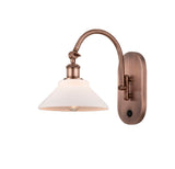 518-1W-AC-G131 1-Light 8.375" Antique Copper Sconce - Matte White Orwell Glass - LED Bulb - Dimmensions: 8.375 x 14.1875 x 11 - Glass Up or Down: Yes