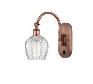 518-1W-AB-G462-6 1-Light 5.75" Antique Brass Sconce - Clear Norfolk Glass - LED Bulb - Dimmensions: 5.75 x 12.875 x 12.625 - Glass Up or Down: Yes