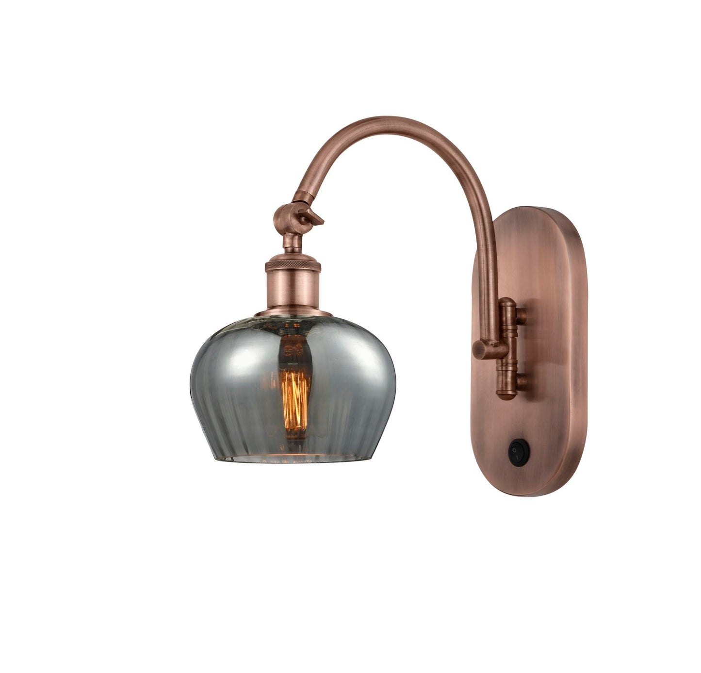 1-Light 6.5" Antique Brass Sconce - Plated Smoke Fenton Glass LED - w/Switch