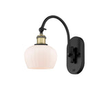 1-Light 6.5" Antique Brass Sconce - Matte White Fenton Glass LED - w/Switch