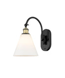518-1W-BAB-GBC-81 1-Light 8" Black Antique Brass Sconce - Matte White Cased Ballston Cone Glass - LED Bulb - Dimmensions: 8 x 14 x 13.75 - Glass Up or Down: Yes