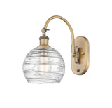 1-Light 8" Antique Brass Sconce - Clear Athens Deco Swirl 8" Glass LED - w/Switch