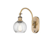 518-1W-BB-G1214-6 1-Light 6" Brushed Brass Sconce - Clear Athens Twisted Swirl 6" Glass - LED Bulb - Dimmensions: 6 x 13 x 11.75 - Glass Up or Down: Yes