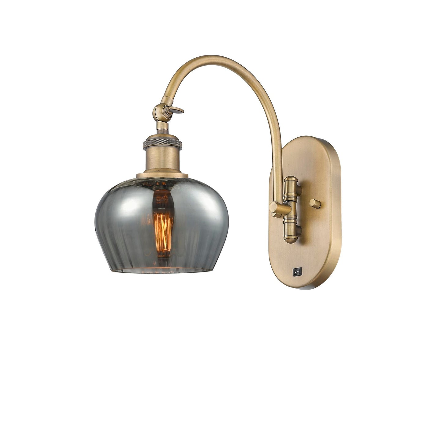 1-Light 6.5" Antique Brass Sconce - Plated Smoke Fenton Glass LED - w/Switch