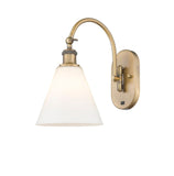 518-1W-BB-GBC-81 1-Light 8" Brushed Brass Sconce - Matte White Cased Ballston Cone Glass - LED Bulb - Dimmensions: 8 x 14 x 13.75 - Glass Up or Down: Yes