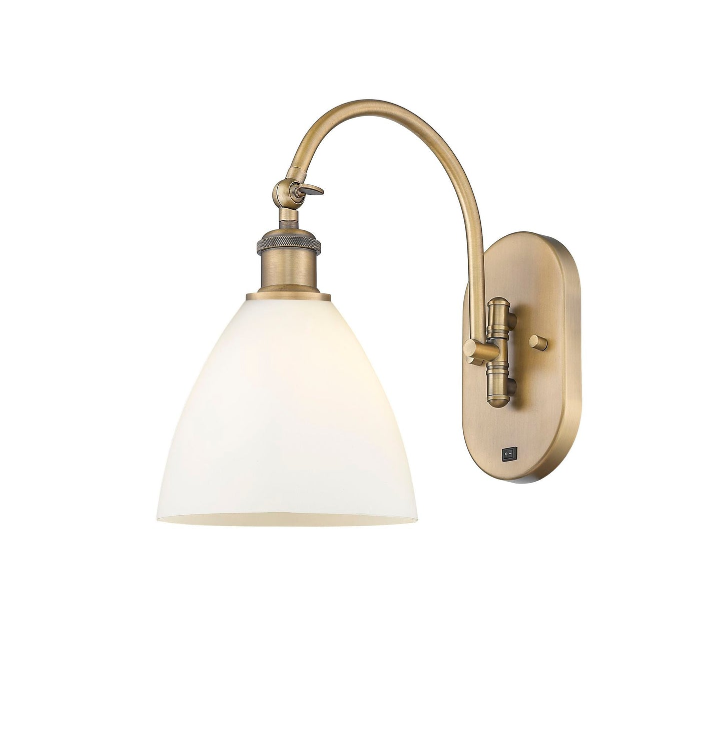 1-Light 8" Antique Brass Sconce - Matte White Ballston Dome Glass LED - w/Switch