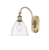 1-Light 8" Antique Brass Sconce - Clear Ballston Dome Glass LED - w/Switch