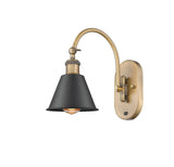 518-1W-BB-M8-BK 1-Light 7" Brushed Brass Sconce - Matte Black Smithfield Shade - LED Bulb - Dimmensions: 7 x 13.25 x 11.25 - Glass Up or Down: Yes