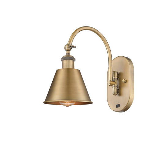 518-1W-BB-M8 1-Light 7" Brushed Brass Sconce - Brushed Brass Smithfield Shade - LED Bulb - Dimmensions: 7 x 13.25 x 11.25 - Glass Up or Down: Yes