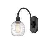 1-Light 6" Matte Black Sconce - Deco Swirl Belfast Glass - LED Bulb Included