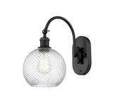 518-1W-BK-G1214-8 1-Light 8" Matte Black Sconce - Clear Athens Twisted Swirl 8" Glass - LED Bulb - Dimmensions: 8 x 14 x 13.75 - Glass Up or Down: Yes