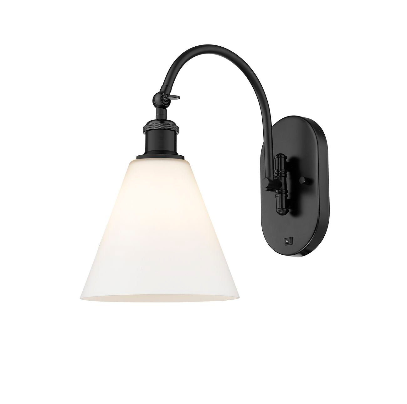 518-1W-BK-GBC-81 1-Light 8" Matte Black Sconce - Matte White Cased Ballston Cone Glass - LED Bulb - Dimmensions: 8 x 14 x 13.75 - Glass Up or Down: Yes