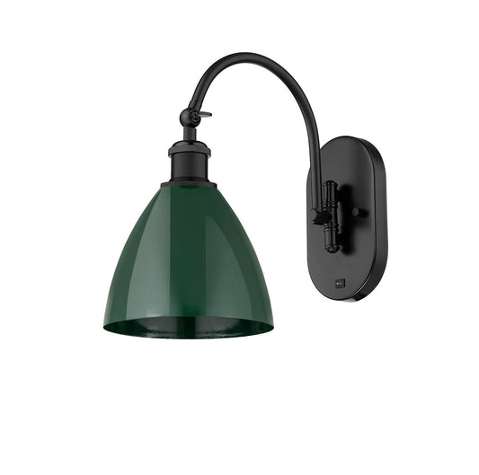 518-1W-BK-MBD-75-GR 1-Light 7.5" Matte Black Sconce - Green Plymouth Dome Shade - LED Bulb - Dimmensions: 7.5 x 13.75 x 13.25 - Glass Up or Down: Yes