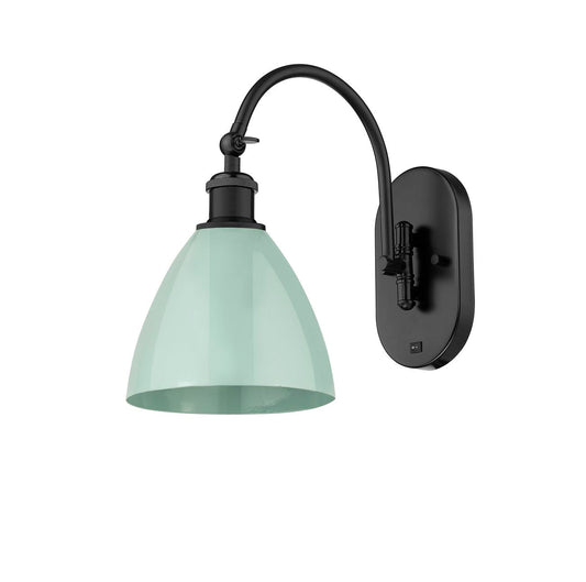 518-1W-BK-MBD-75-SF 1-Light 7.5" Matte Black Sconce - Seafoam Plymouth Dome Shade - LED Bulb - Dimmensions: 7.5 x 13.75 x 13.25 - Glass Up or Down: Yes