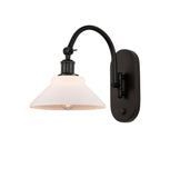518-1W-OB-G131 1-Light 8.375" Oil Rubbed Bronze Sconce - Matte White Orwell Glass - LED Bulb - Dimmensions: 8.375 x 14.1875 x 11 - Glass Up or Down: Yes