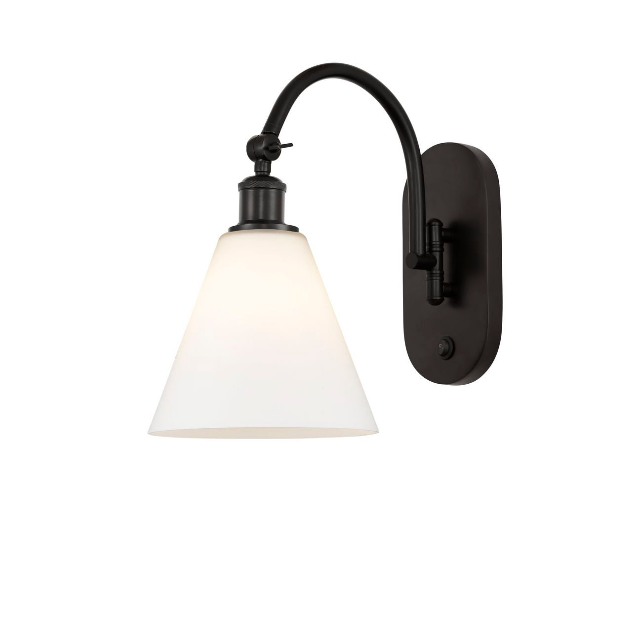 518-1W-OB-GBC-81 1-Light 8" Oil Rubbed Bronze Sconce - Matte White Cased Ballston Cone Glass - LED Bulb - Dimmensions: 8 x 14 x 13.75 - Glass Up or Down: Yes