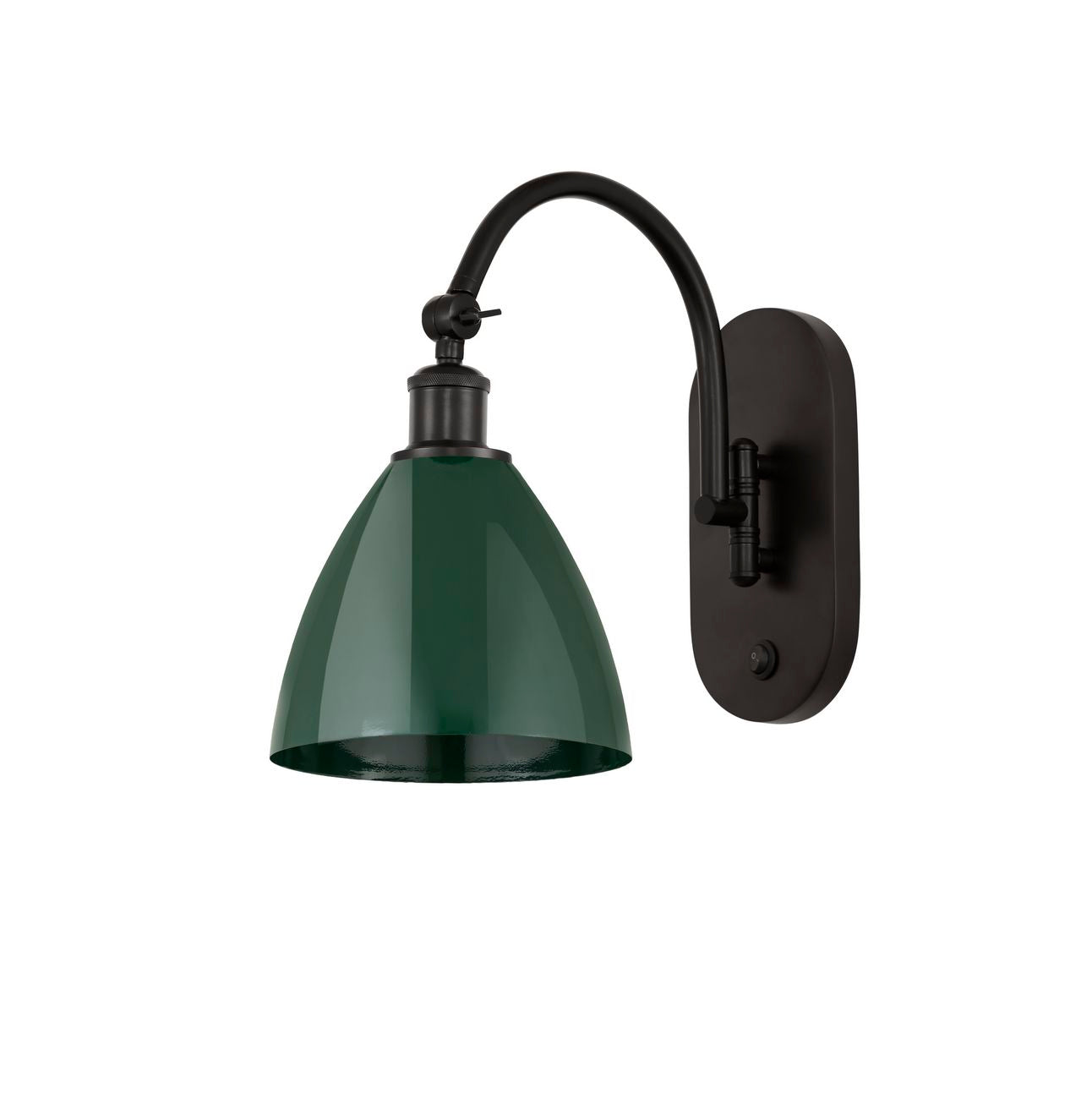 518-1W-OB-MBD-75-GR 1-Light 7.5" Oil Rubbed Bronze Sconce - Green Plymouth Dome Shade - LED Bulb - Dimmensions: 7.5 x 13.75 x 13.25 - Glass Up or Down: Yes
