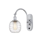 518-1W-PC-G1013 1-Light 6" Polished Chrome Sconce - Deco Swirl Belfast Glass - LED Bulb - Dimmensions: 6 x 13 x 12.75 - Glass Up or Down: Yes
