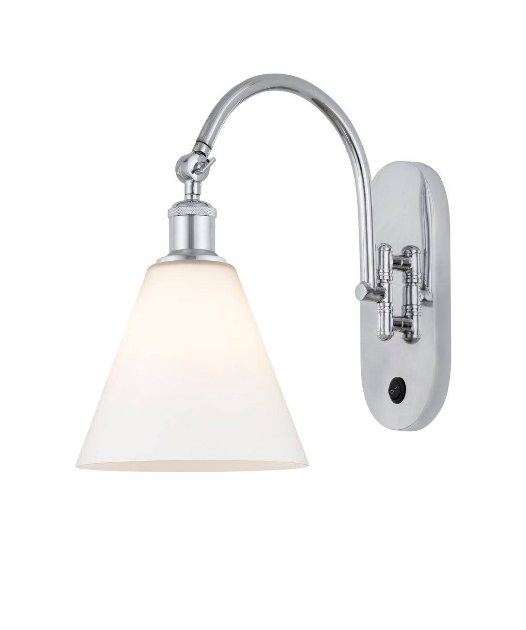 518-1W-PC-GBC-81 1-Light 8" Polished Chrome Sconce - Matte White Cased Ballston Cone Glass - LED Bulb - Dimmensions: 8 x 14 x 13.75 - Glass Up or Down: Yes