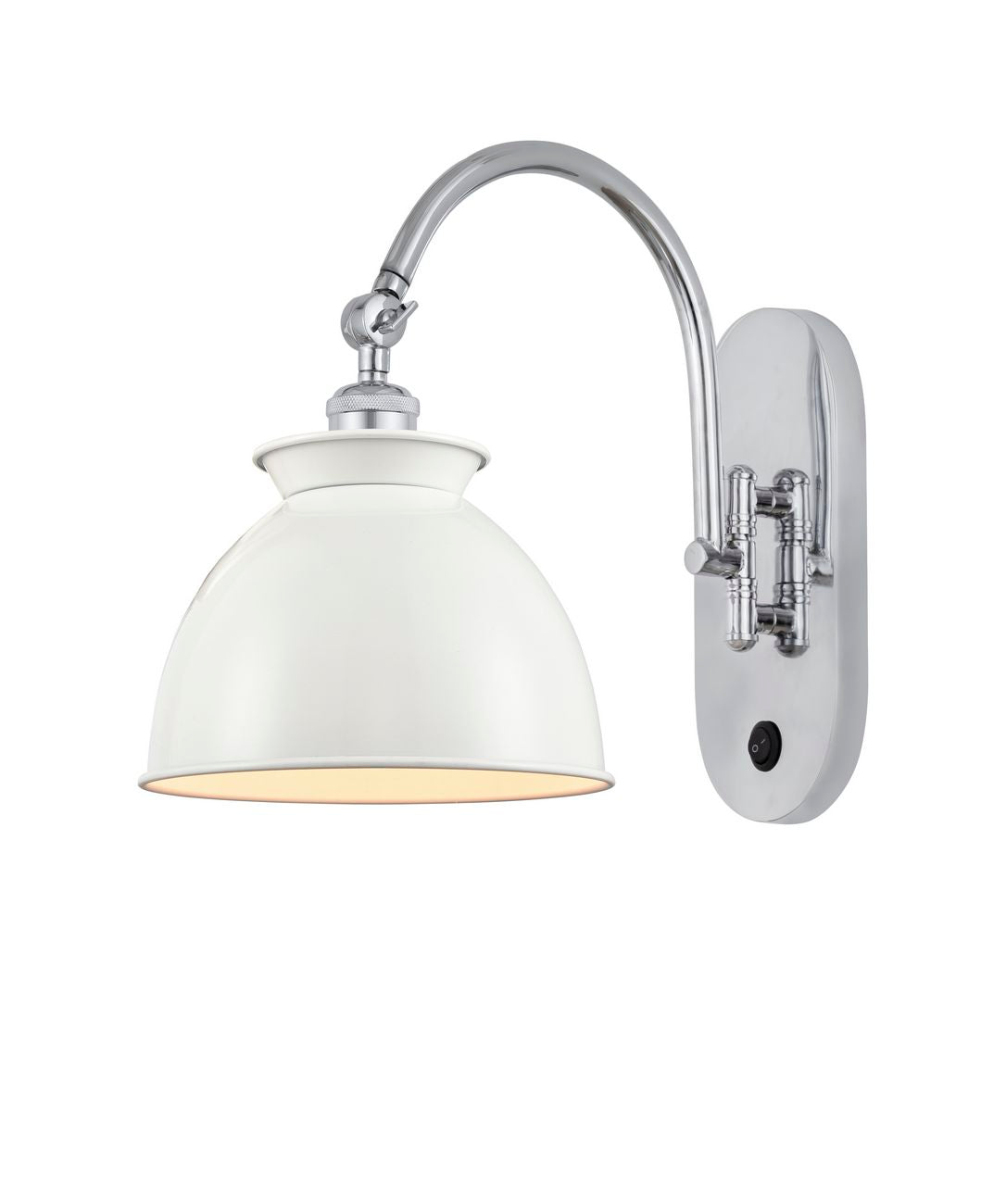 518-1W-PC-M14-W 1-Light 8.125" Polished Chrome Sconce - White Adirondack Shade - LED Bulb - Dimmensions: 8.125 x 14.125 x 12.25 - Glass Up or Down: Yes