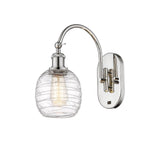 1-Light 6" Polished Nickel Sconce - Deco Swirl Belfast Glass - LED Bulb Included