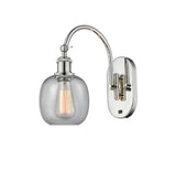 518-1W-PN-G104 1-Light 6" Polished Nickel Sconce - Seedy Belfast Glass - LED Bulb - Dimmensions: 6 x 13 x 12.75 - Glass Up or Down: Yes