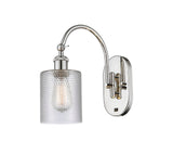 518-1W-PN-G112 1-Light 5.3" Polished Nickel Sconce - Clear Cobbleskill Glass - LED Bulb - Dimmensions: 5.3 x 12.5 x 12.75 - Glass Up or Down: Yes