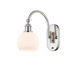 518-1W-PN-G121-6 1-Light 6" Polished Nickel Sconce - Cased Matte White Athens Glass - LED Bulb - Dimmensions: 6 x 13 x 11.875 - Glass Up or Down: Yes