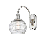 518-1W-PN-G1213-8 1-Light 8" Polished Nickel Sconce - Clear Athens Deco Swirl 8" Glass - LED Bulb - Dimmensions: 8 x 14 x 13.75 - Glass Up or Down: Yes