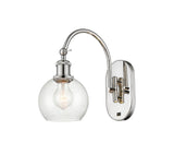 518-1W-PN-G124-6 1-Light 6" Polished Nickel Sconce - Seedy Athens Glass - LED Bulb - Dimmensions: 6 x 13 x 11.875 - Glass Up or Down: Yes
