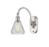 518-1W-PN-G275 1-Light 6" Polished Nickel Sconce - Clear Crackle Conesus Glass - LED Bulb - Dimmensions: 6 x 13 x 13.75 - Glass Up or Down: Yes