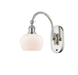 518-1W-PN-G91 1-Light 6.5" Polished Nickel Sconce - Matte White Fenton Glass - LED Bulb - Dimmensions: 6.5 x 13.25 x 11.25 - Glass Up or Down: Yes