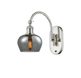 518-1W-PN-G93 1-Light 6.5" Polished Nickel Sconce - Plated Smoke Fenton Glass - LED Bulb - Dimmensions: 6.5 x 13.25 x 11.25 - Glass Up or Down: Yes