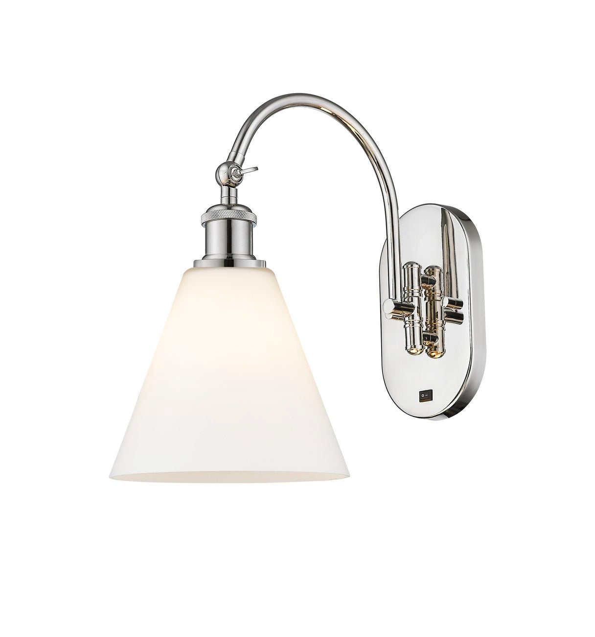 518-1W-PN-GBC-81 1-Light 8" Polished Nickel Sconce - Matte White Cased Ballston Cone Glass - LED Bulb - Dimmensions: 8 x 14 x 13.75 - Glass Up or Down: Yes