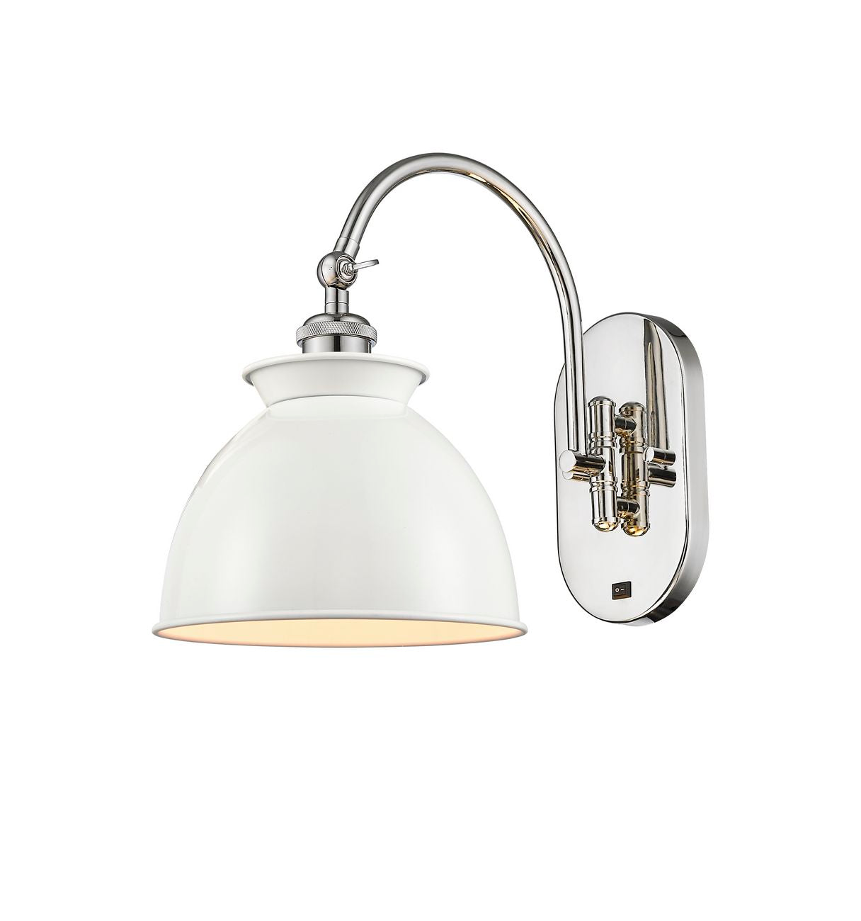 518-1W-PN-M14-W 1-Light 8.125" Polished Nickel Sconce - White Adirondack Shade - LED Bulb - Dimmensions: 8.125 x 14.125 x 12.25 - Glass Up or Down: Yes