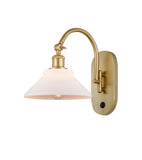 518-1W-SG-G131 1-Light 8.375" Satin Gold Sconce - Matte White Orwell Glass - LED Bulb - Dimmensions: 8.375 x 14.1875 x 11 - Glass Up or Down: Yes