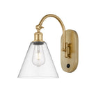 1-Light 8" Antique Brass Sconce - Clear Ballston Cone Glass LED - w/Switch