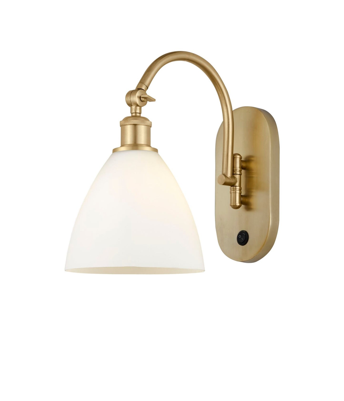 1-Light 8" Antique Brass Sconce - Matte White Ballston Dome Glass LED - w/Switch