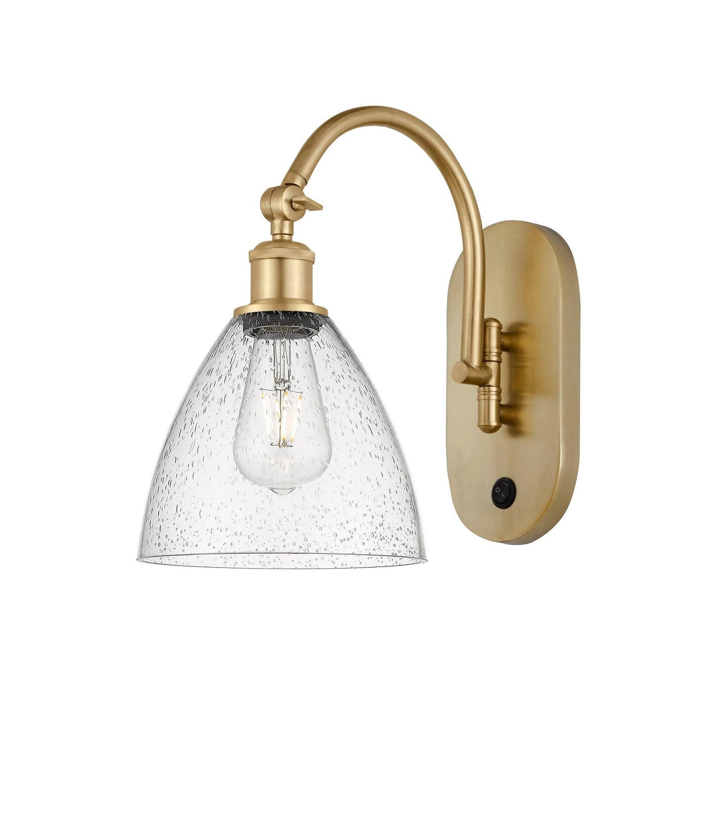 1-Light 8" Antique Brass Sconce - Seedy Ballston Dome Glass LED - w/Switch