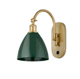 518-1W-SG-MBD-75-GR 1-Light 7.5" Satin Gold Sconce - Green Plymouth Dome Shade - LED Bulb - Dimmensions: 7.5 x 13.75 x 13.25 - Glass Up or Down: Yes