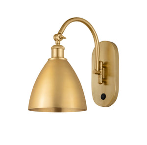 518-1W-SG-MBD-75-SG 1-Light 7.5" Satin Gold Sconce - Satin Gold Ballston Dome Shade - LED Bulb - Dimmensions: 7.5 x 13.75 x 13.25 - Glass Up or Down: Yes
