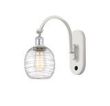 518-1W-WPC-G1013 1-Light 6" White and Polished Chrome Sconce - Deco Swirl Belfast Glass - LED Bulb - Dimmensions: 6 x 13 x 12.75 - Glass Up or Down: Yes